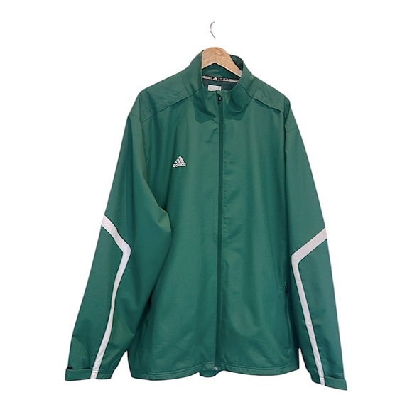 Adidas Full Zipper Green with White Stripe Windbreaker 90’S Vintage Men Size 3XL - Picture 1 of 17